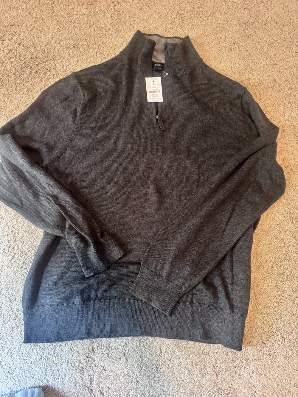 J. Crew Men's Charcoal Zip Mock-Neck Sweater